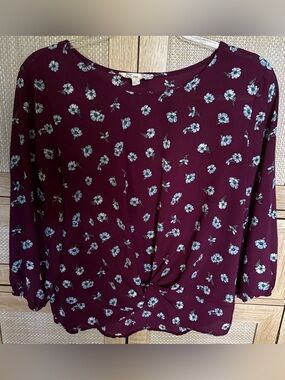 Pink Republic Burgundy Floral Scoop-Neck Blouse
